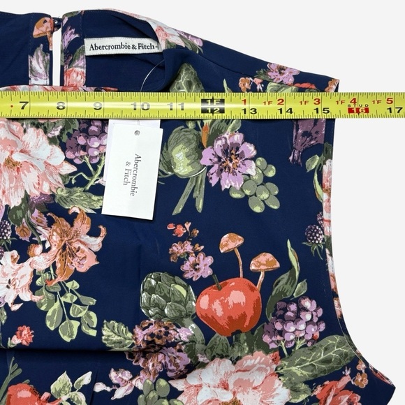Abercrombie & Fitch Floral Maxi Dress High Neck Cut Out Waist Belted Navy Size S - Picture 9 of 16